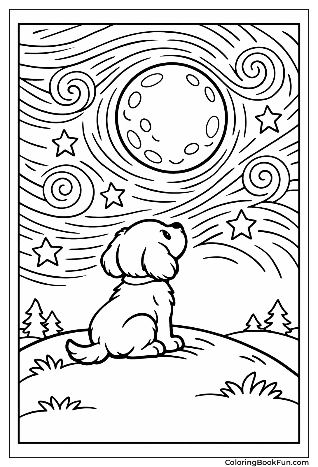 Puppy Gazing at Starry Moon