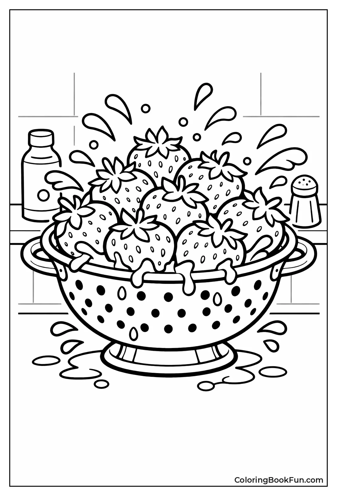 Colander Washes Strawberries Fresh