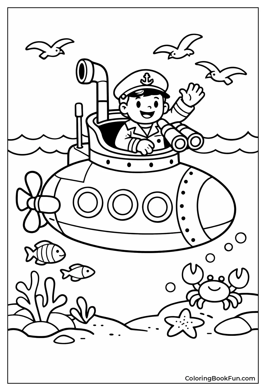 Cartoon Captain Waves from Tower
