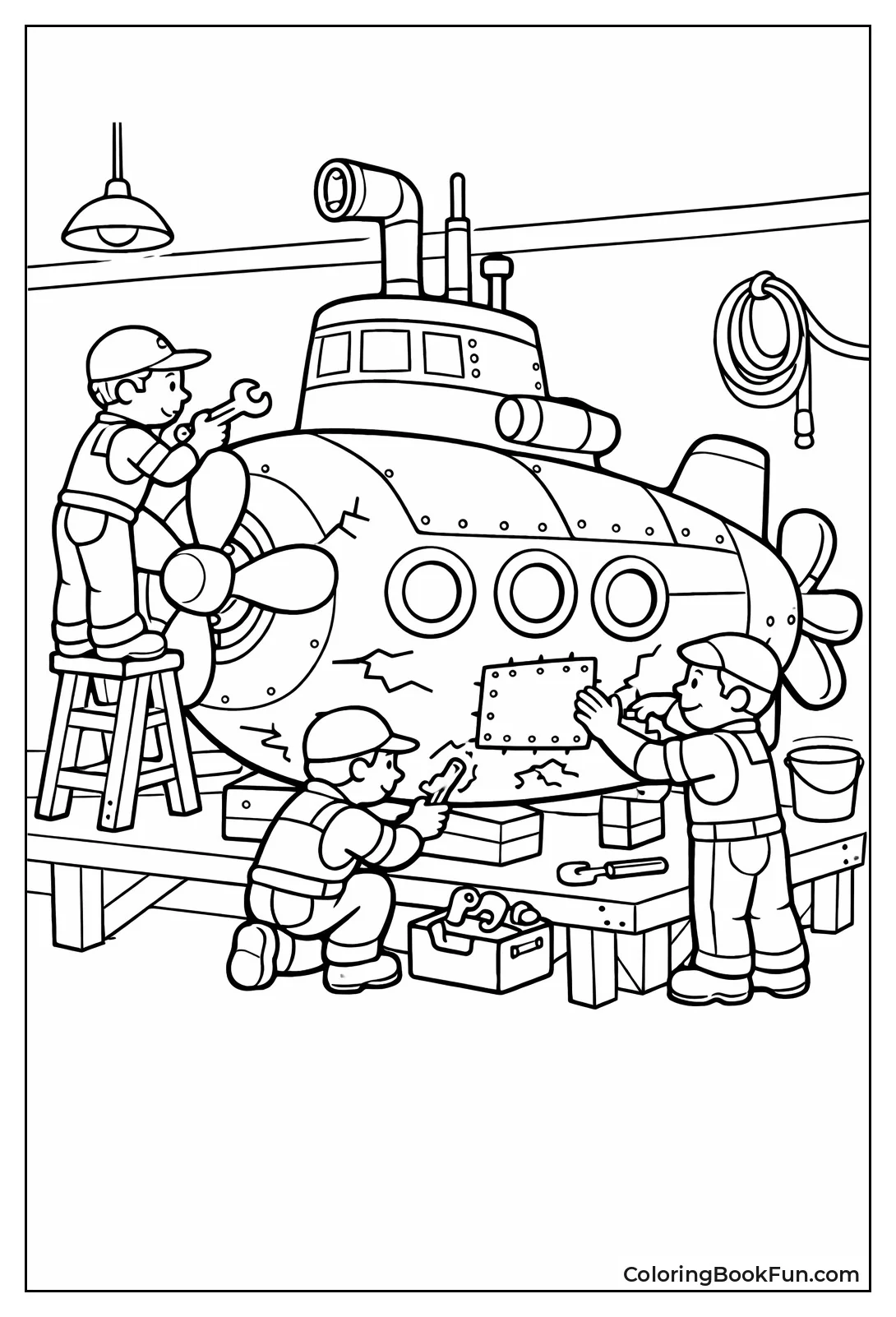 Mechanics Repair Submarines Big Propeller