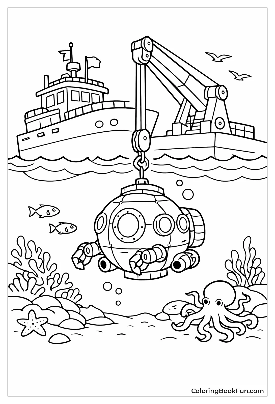 Ship Cranes Lower Shiny Submarine