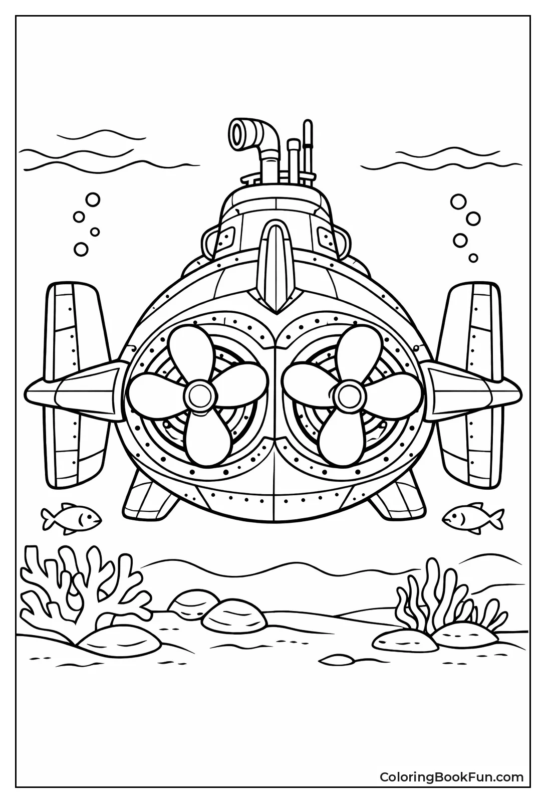 Spinning Propellers Power Submarine Rear