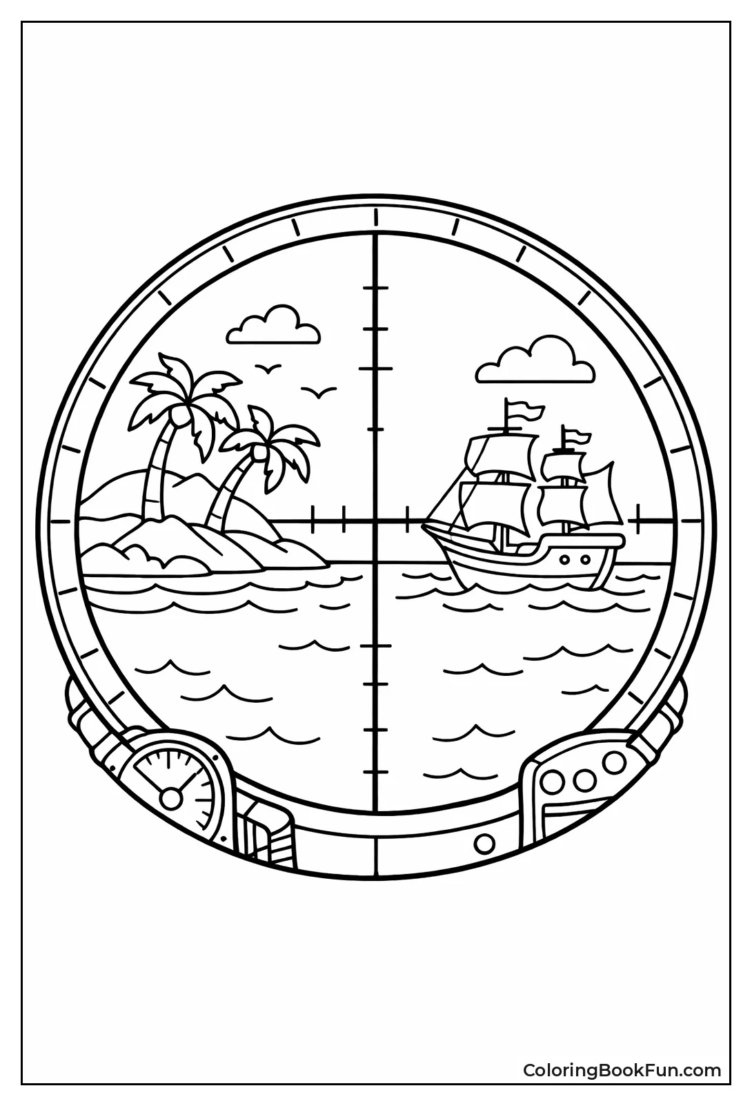 Periscope Sees Island and Ship