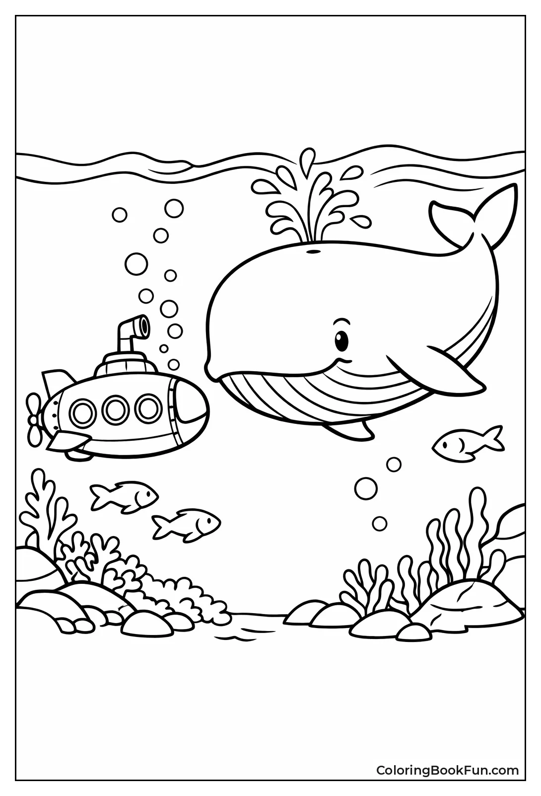 Whale Swims past Tiny Submarine