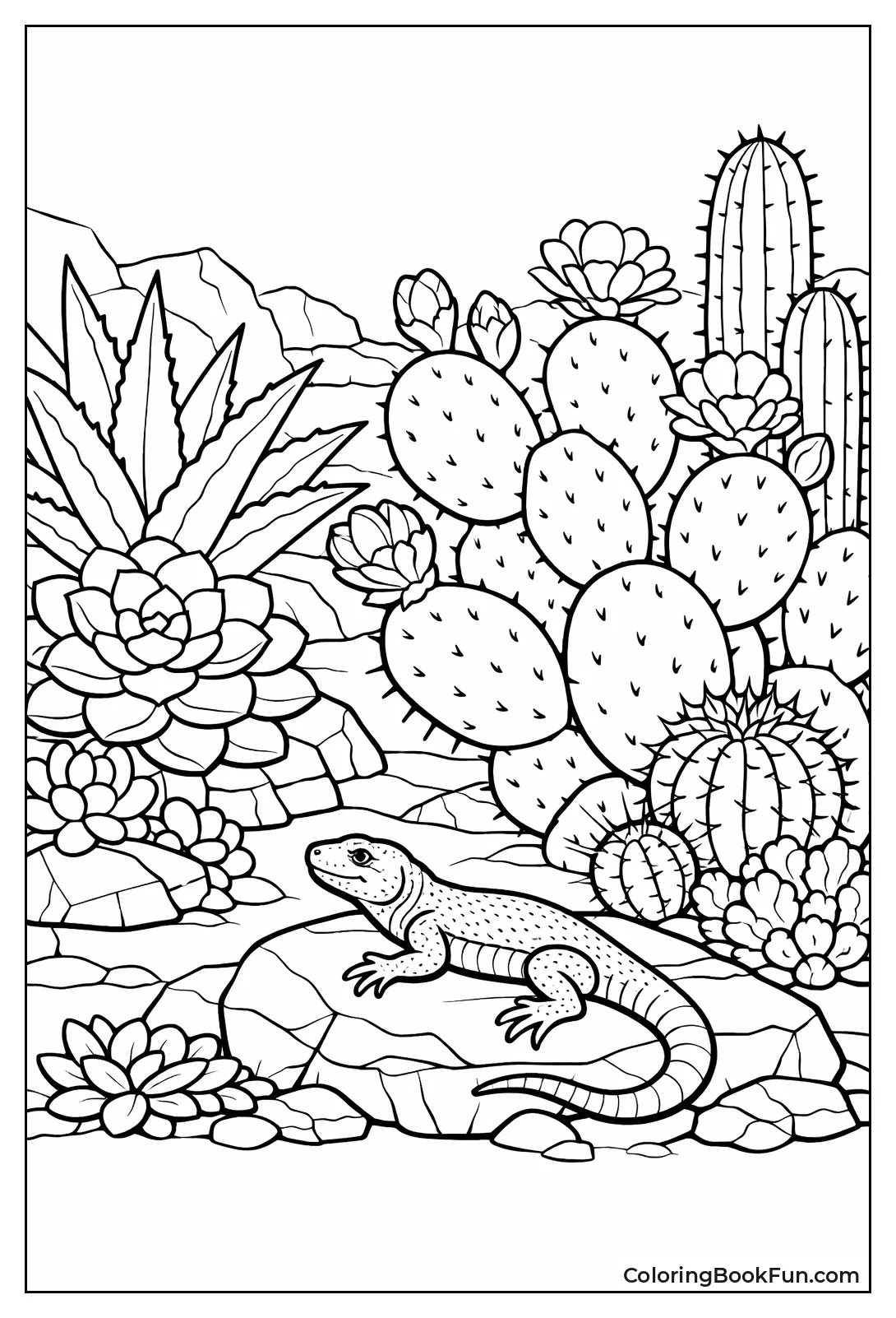 Lizard with Desert Succulents