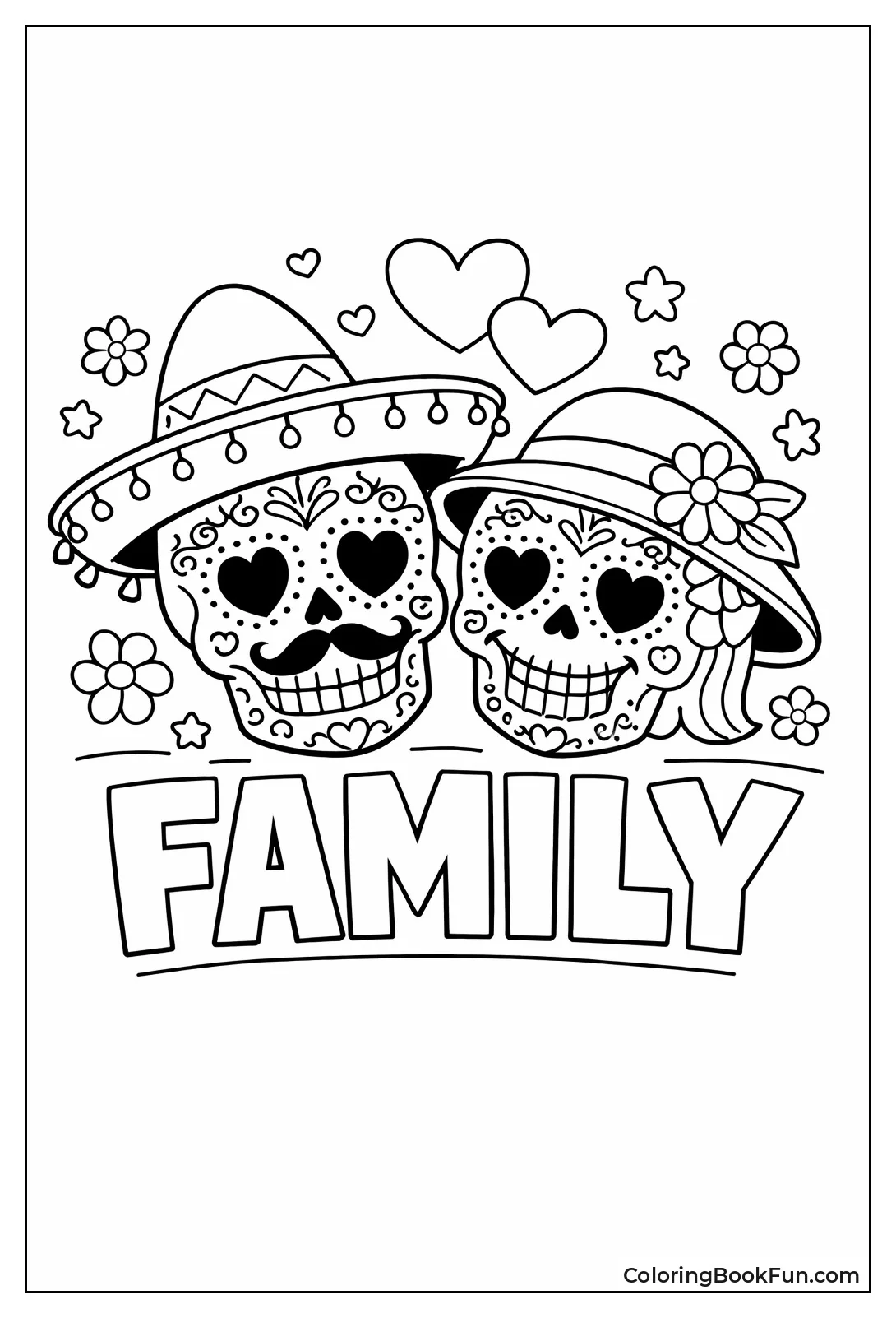 Sugar Skull Family with Hearts