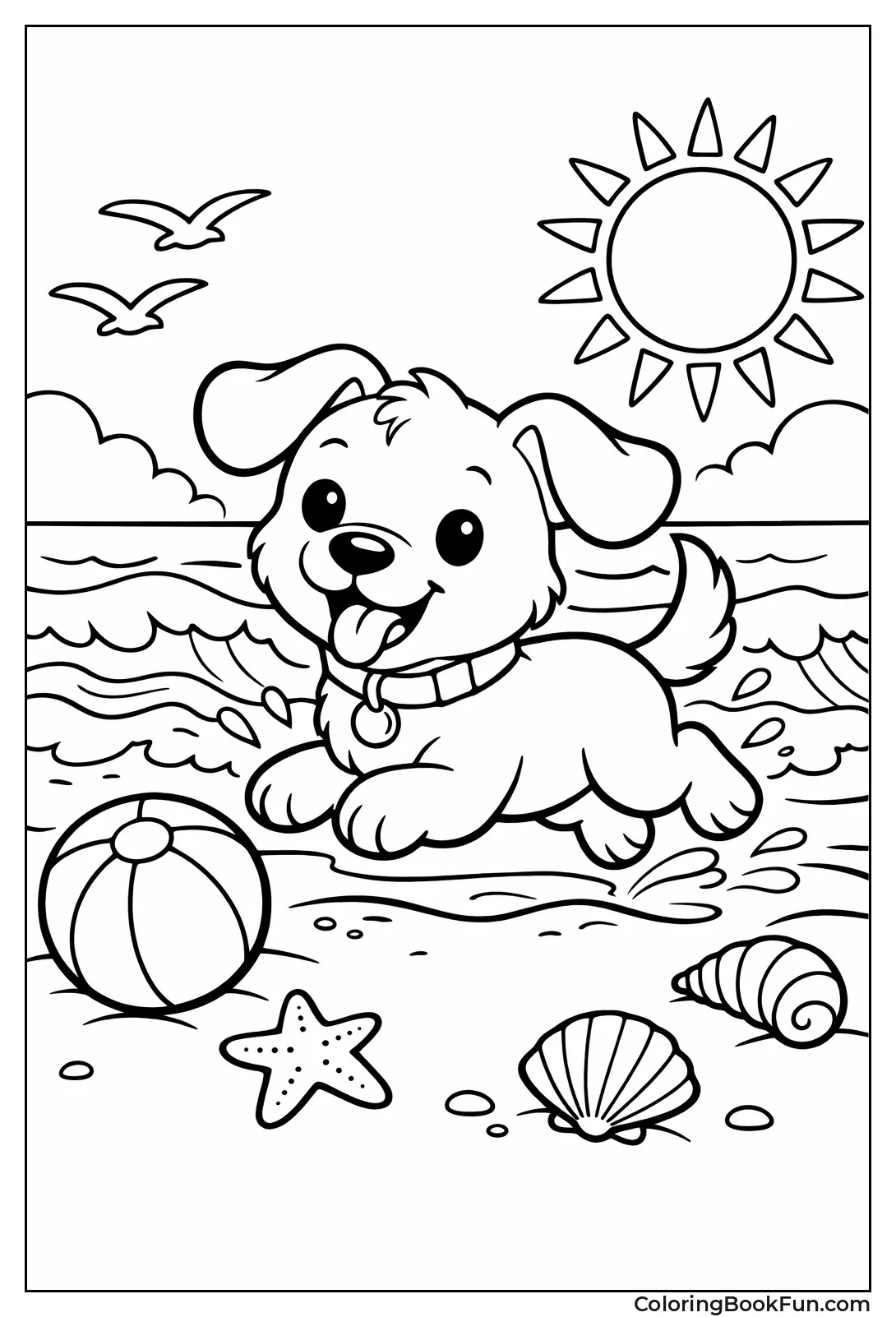 Beach Dog Plays with Ball