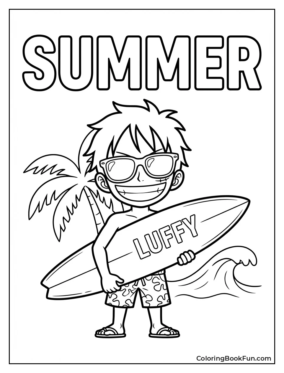 Luffy Surfs Beach with Board