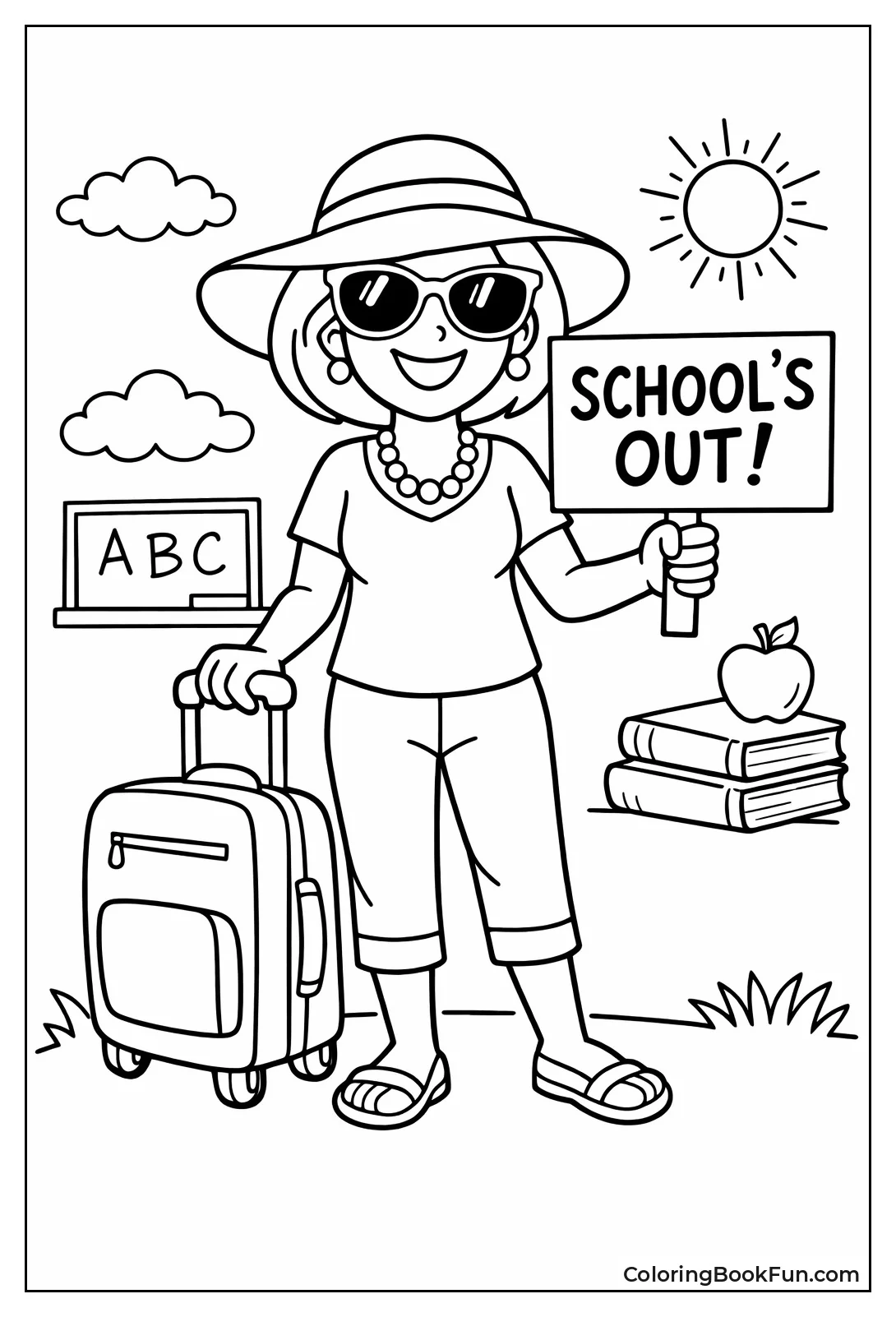 Teacher with Sun Hat Suitcase