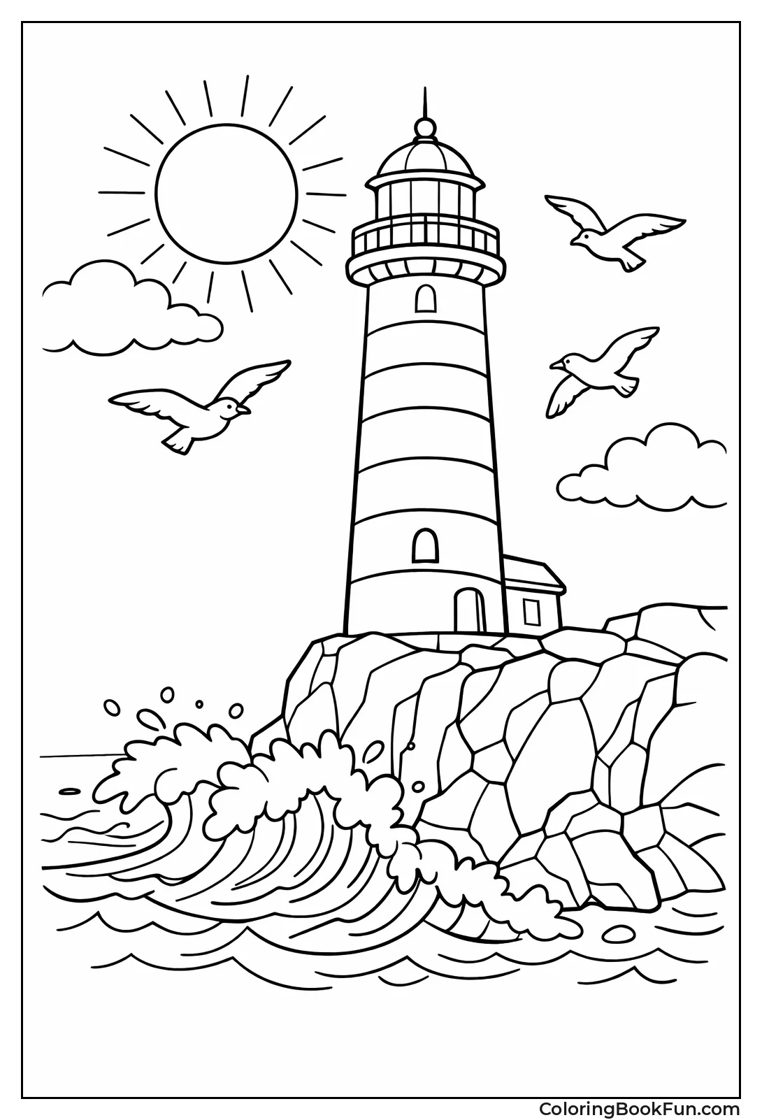 Striped Lighthouse on Cliff