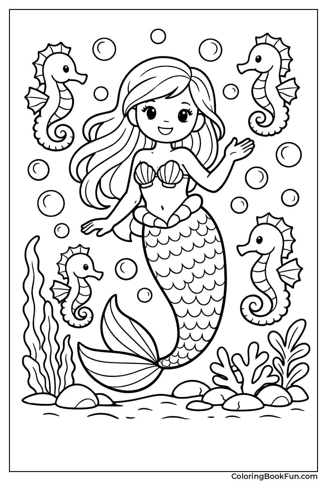 Playful Mermaid with Seahorses