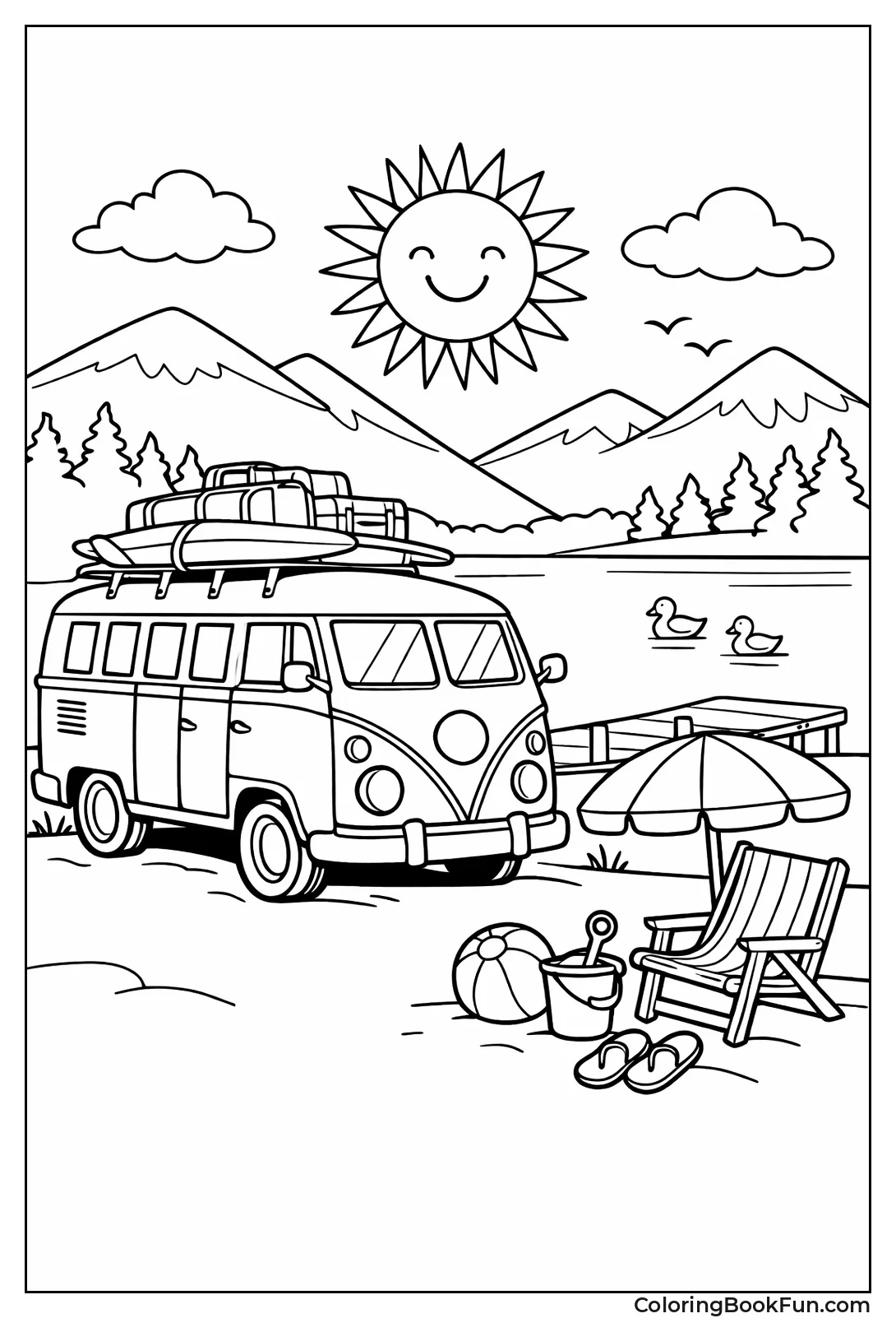 Vintage Camper by Lake