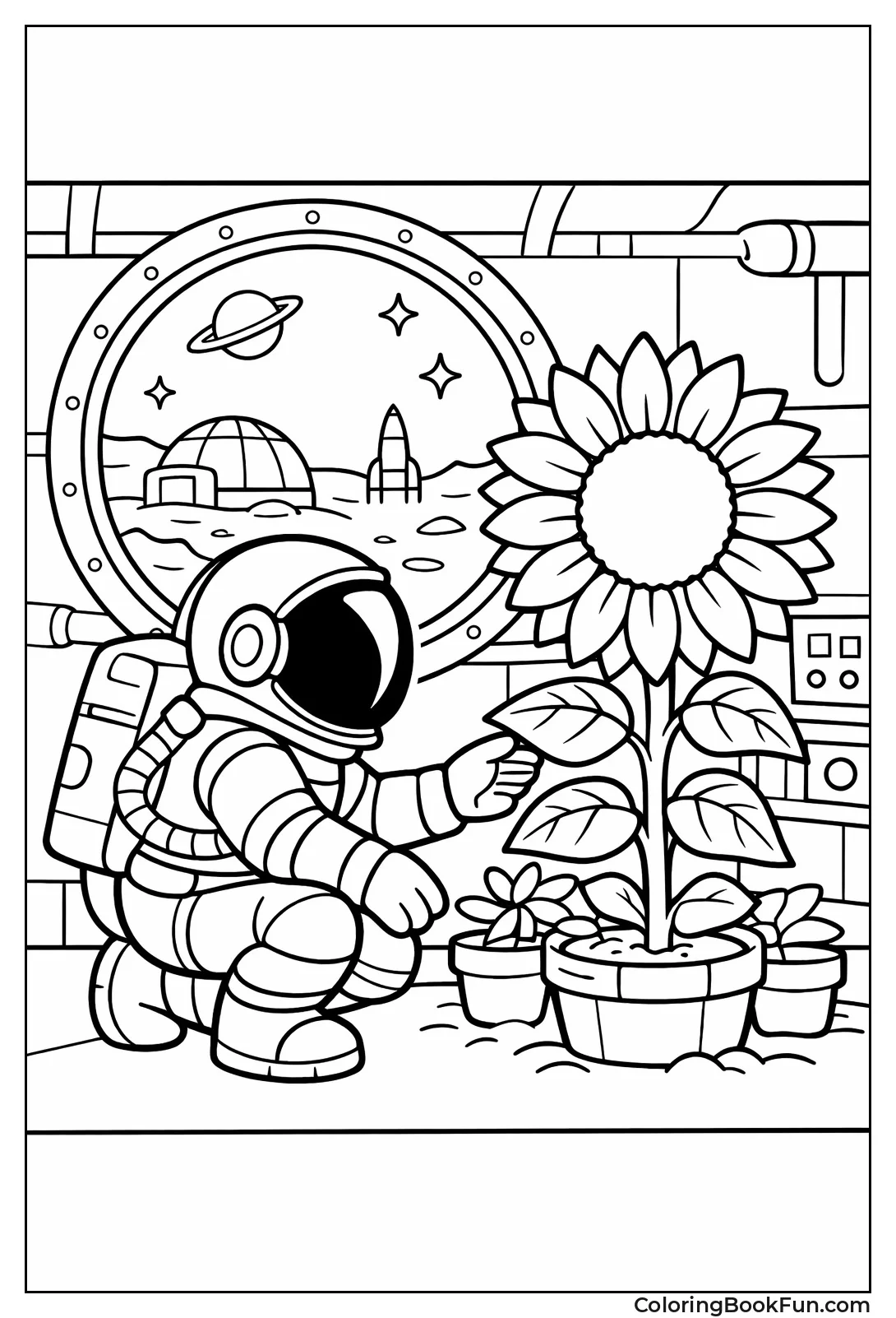 Astronaut Tending Sunflower