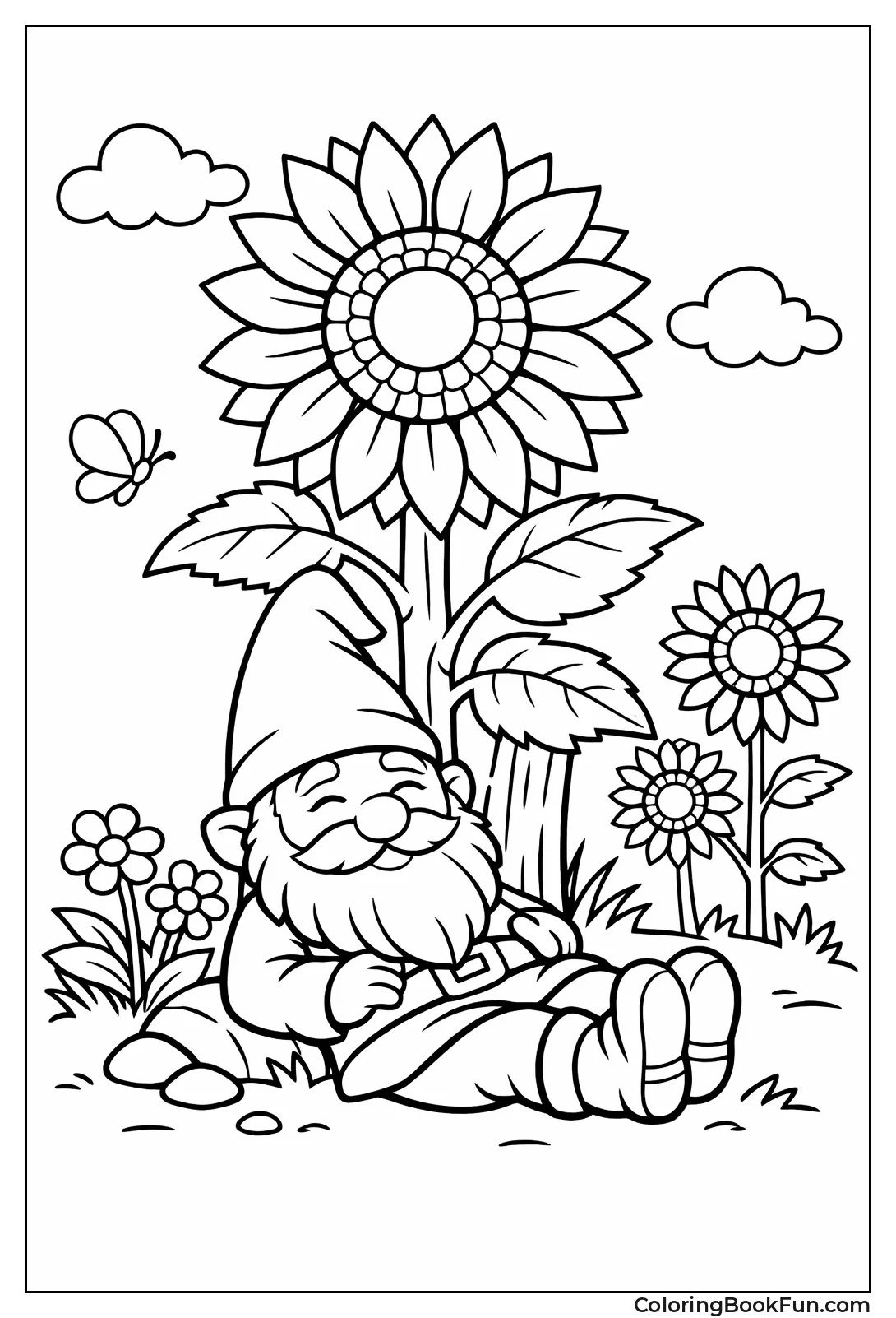 Gnome Leaning on Sunflower