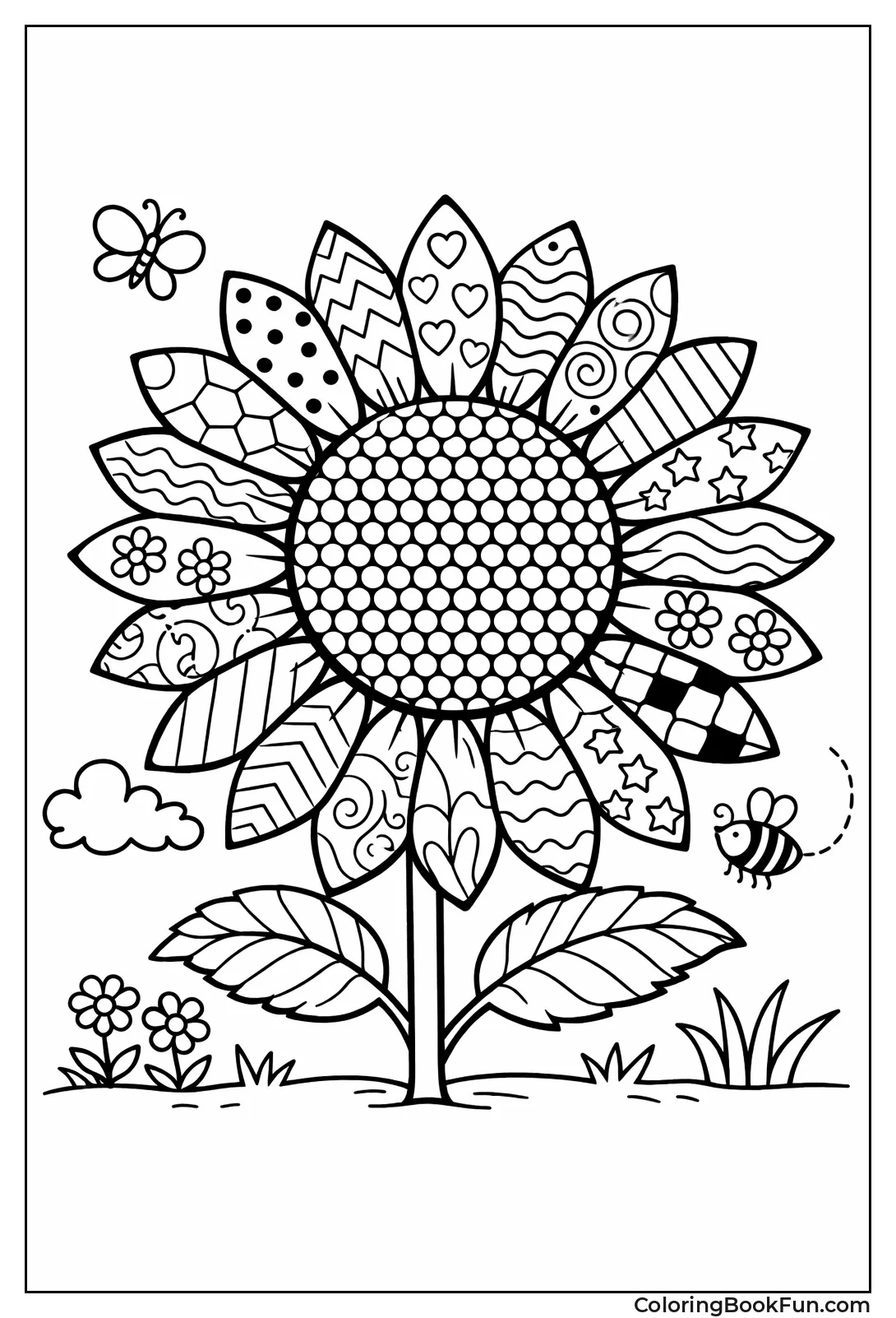 Zentangle Patterned Sunflower Petals