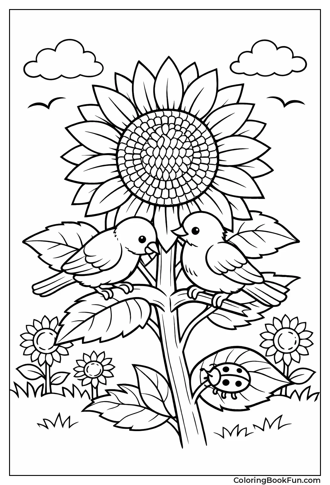 Bluebirds on Sunflower Stem