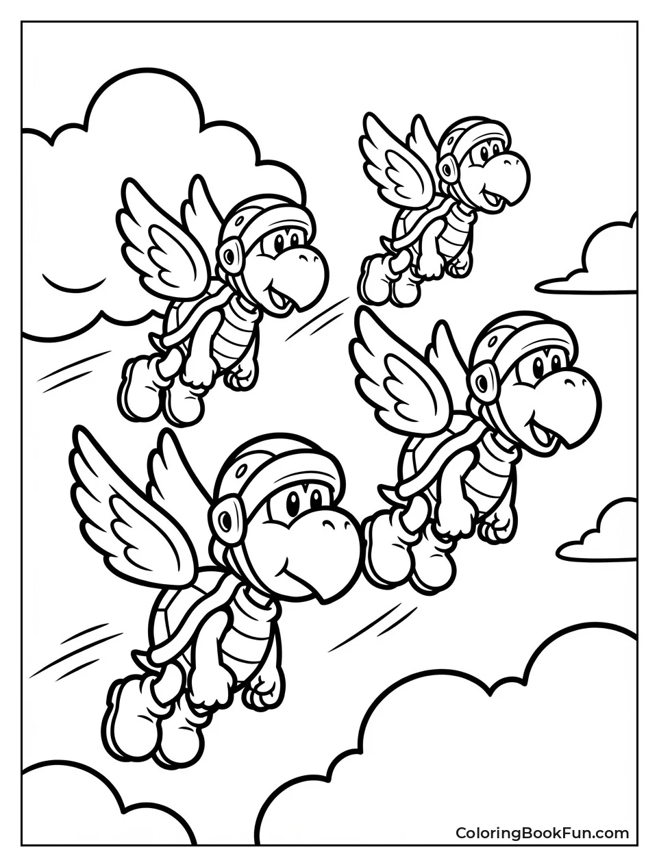 Winged Koopas Fly in Clouds