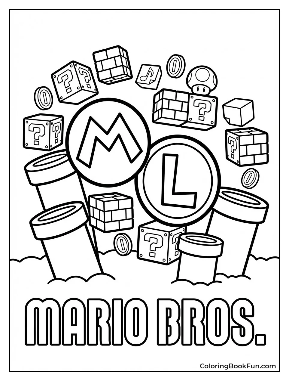 Mario Bros Logo and Pipes