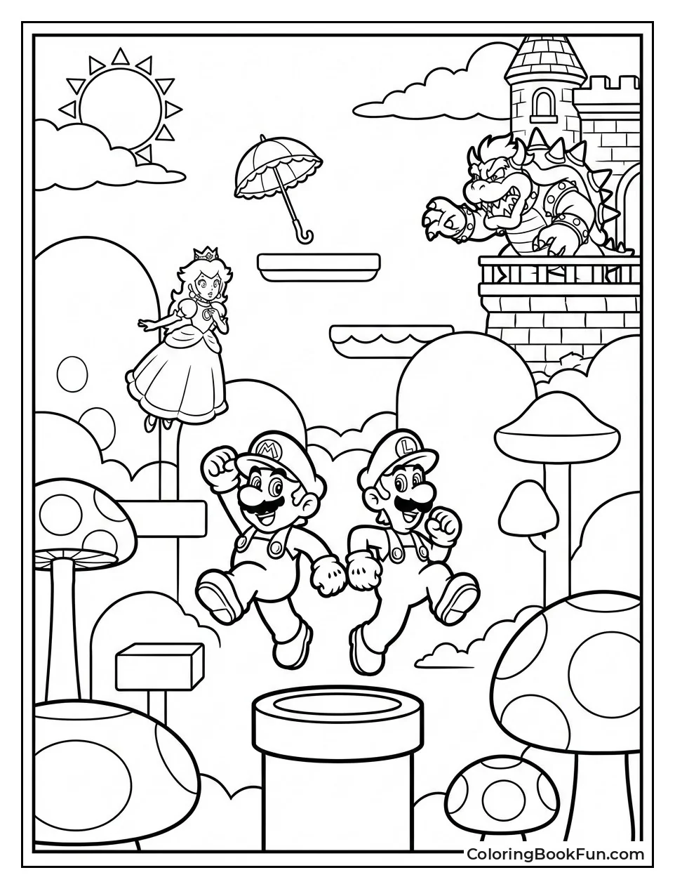 Vibrant Mushroom Kingdom Adventure Scenes