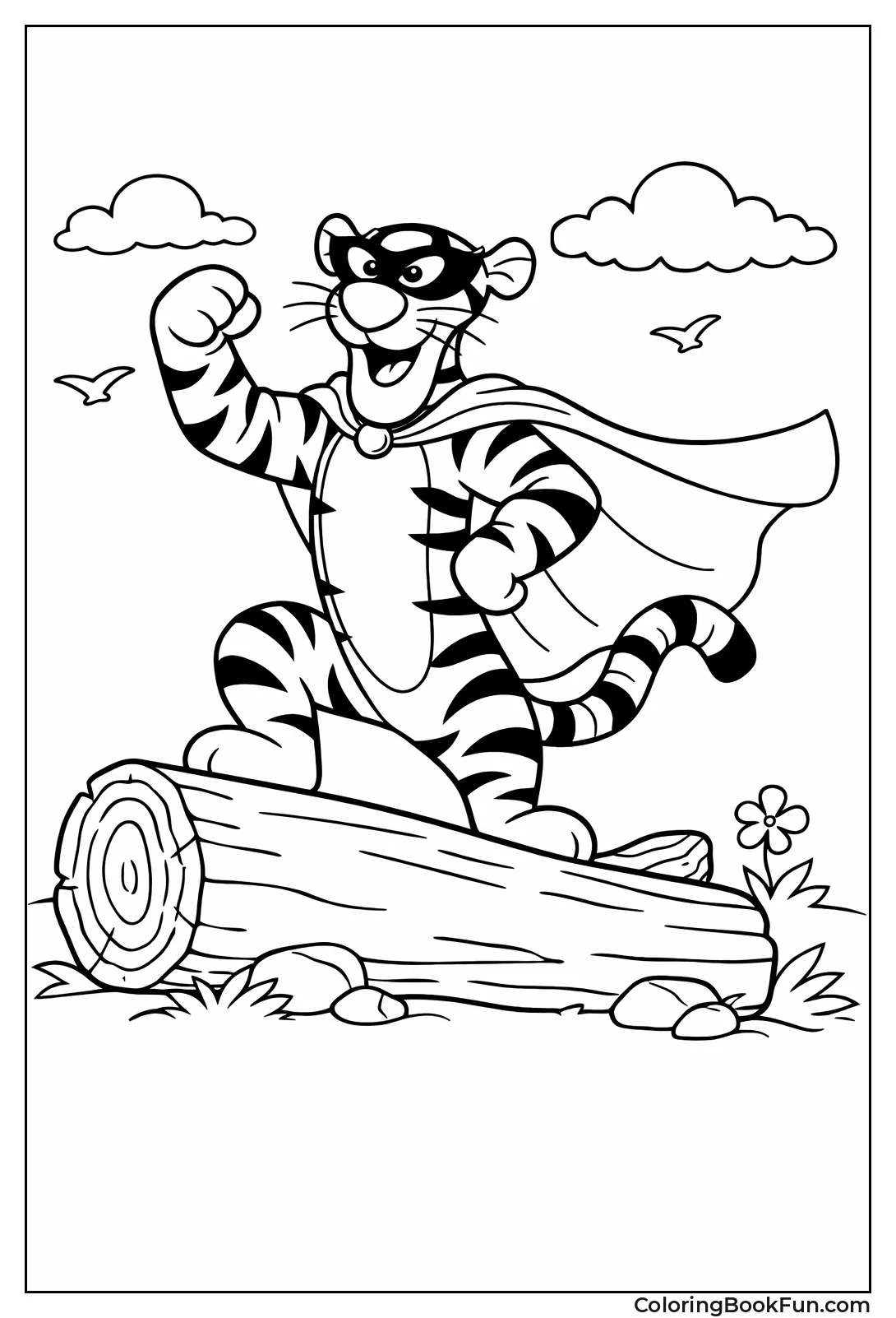 Superhero Tigger Poses on Log