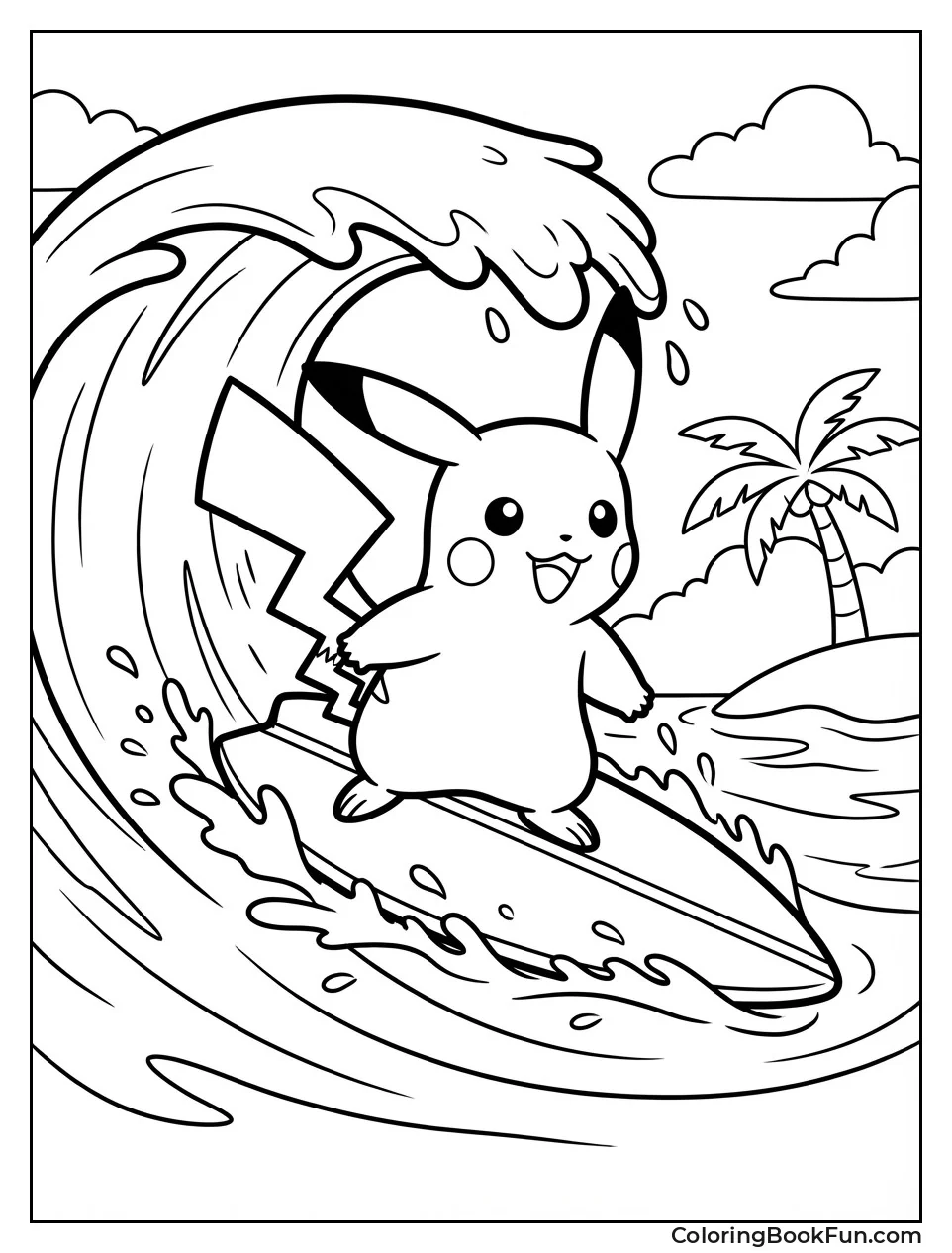 Pikachu Surfs Big Wave