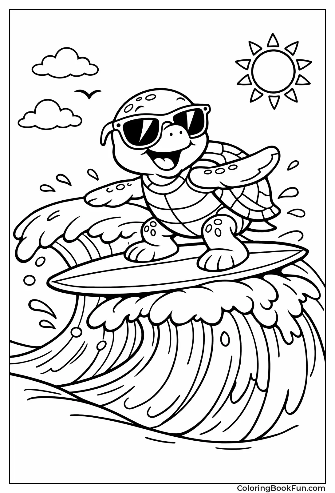 Surfing Sea Turtle on Wave