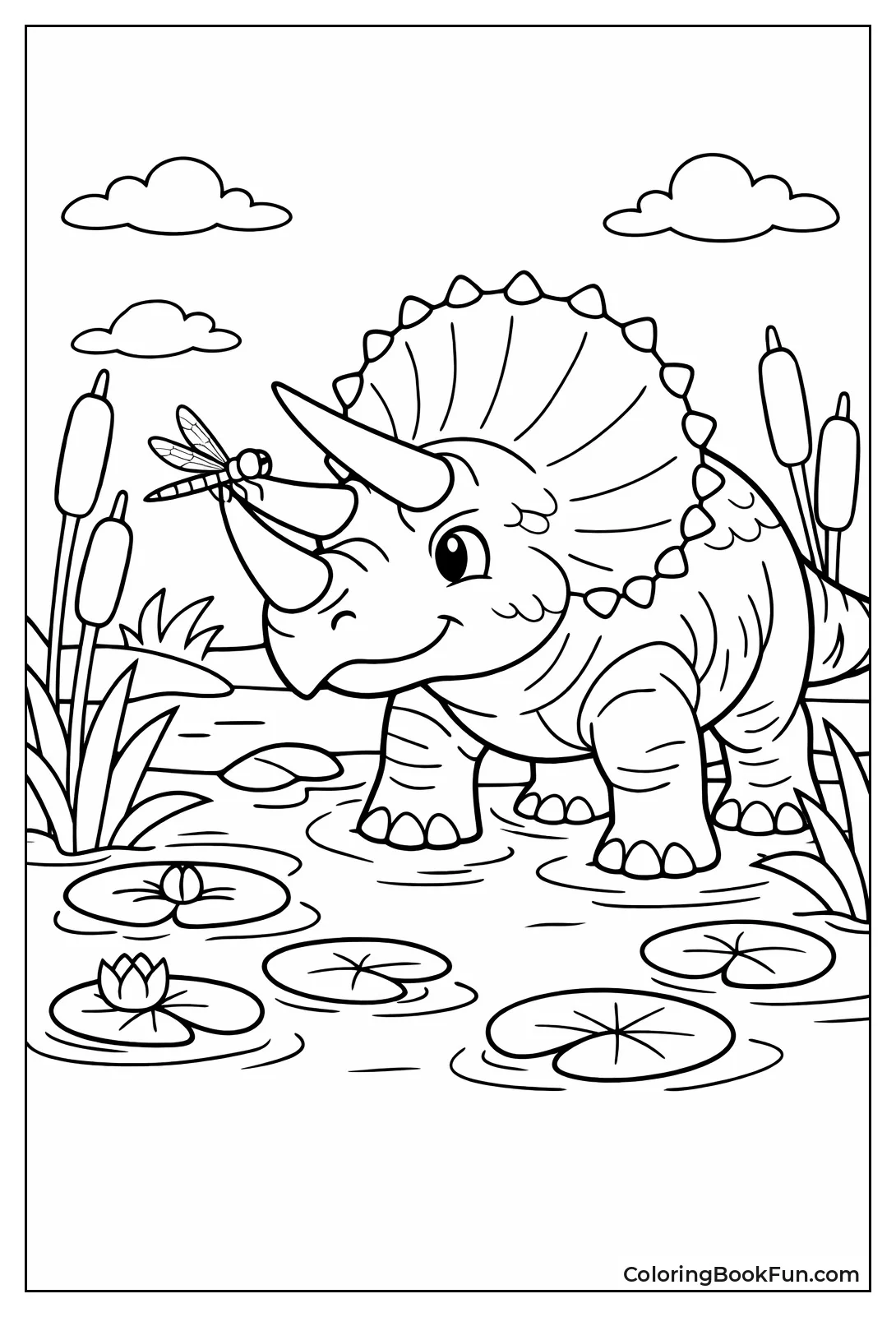 Triceratops Stands in Swamp