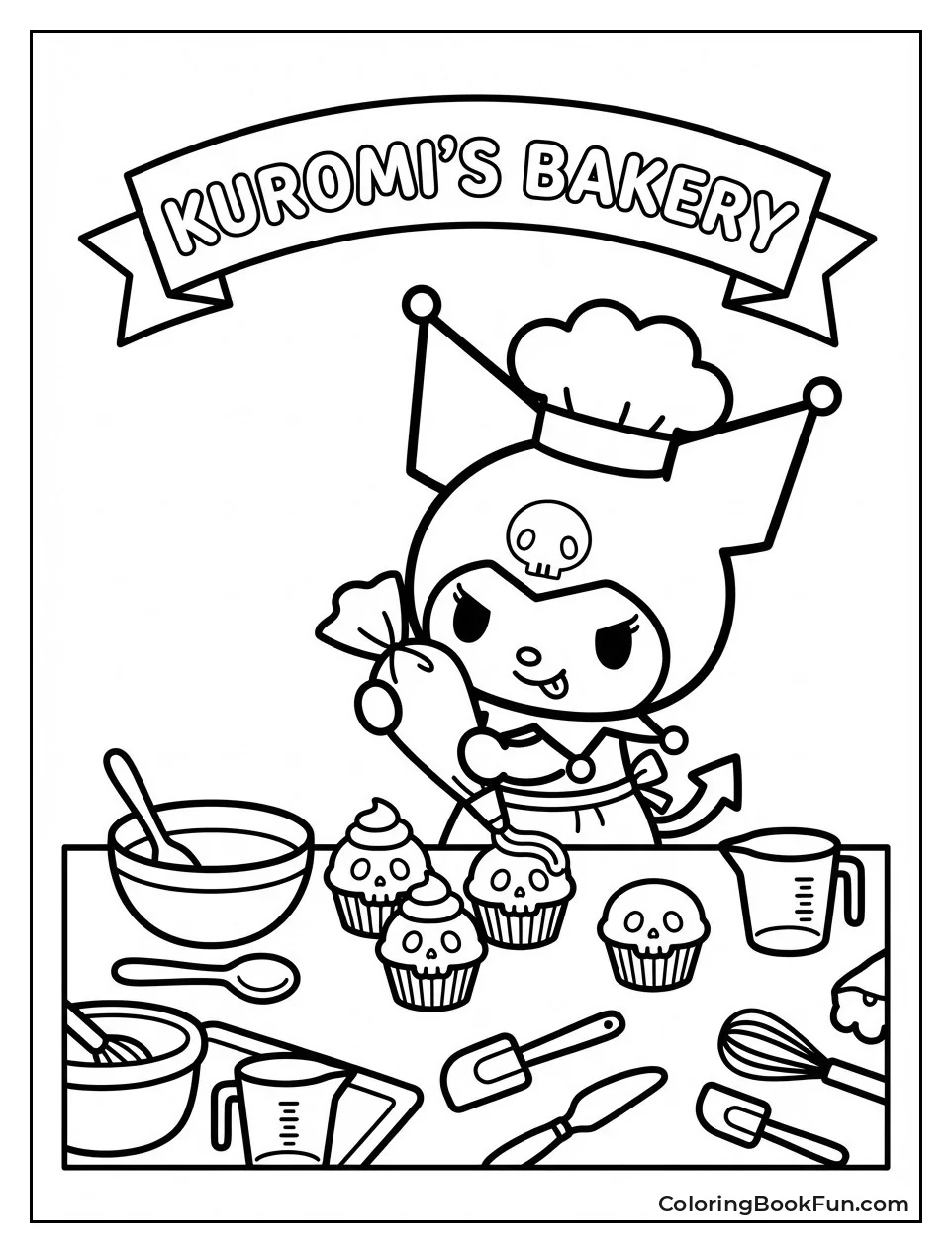 Kuromi Bakes Skull Cupcakes