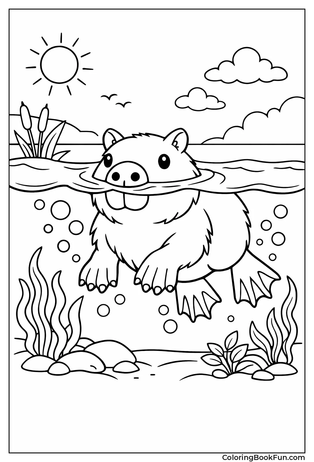 Swimming Capybara with Bubbles