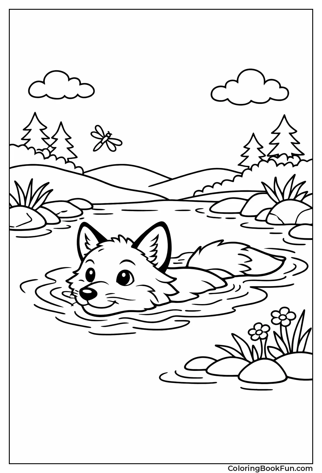 Fox Swimming across Stream