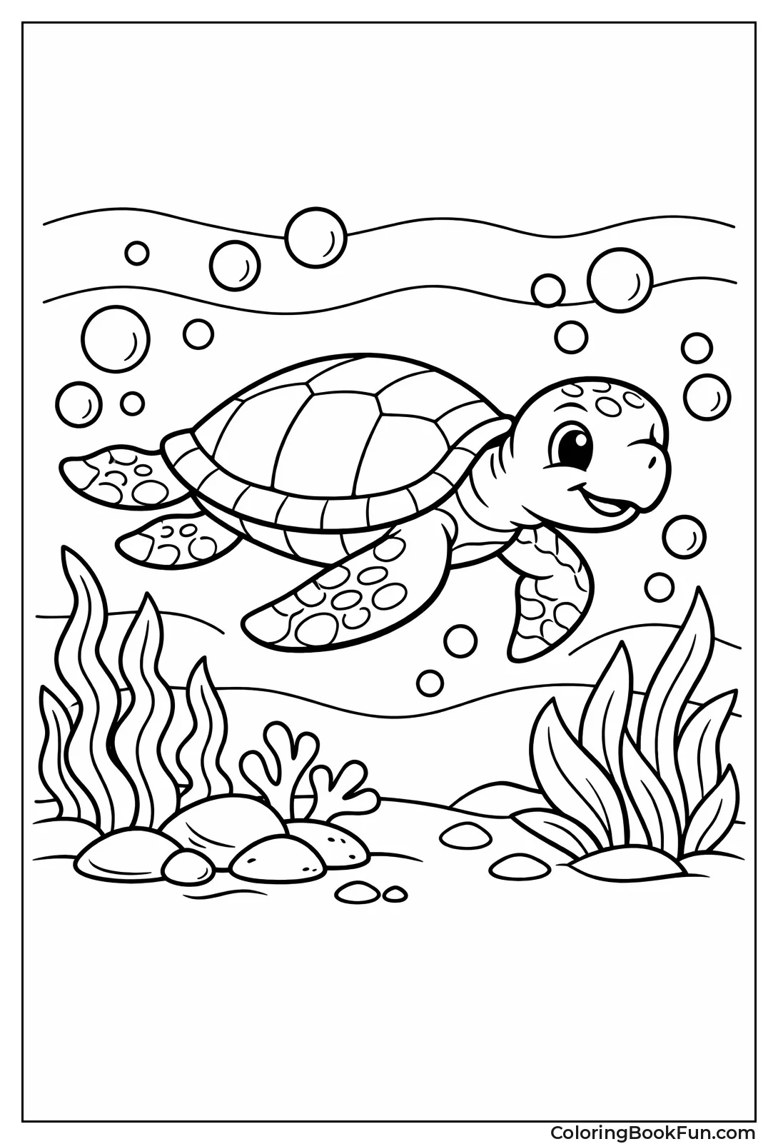 Swimming Sea Turtle in Bubbles