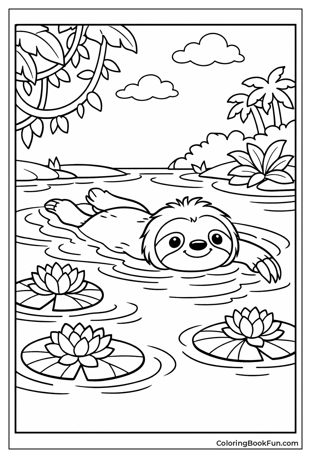 Sloth Swimming through River