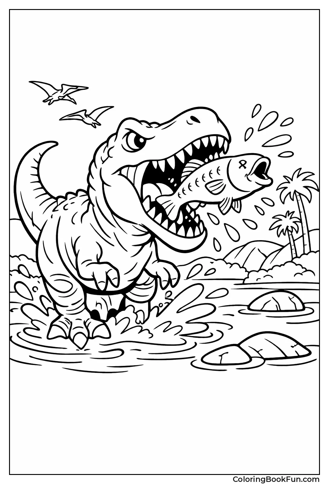 T-Rex Fishes in River