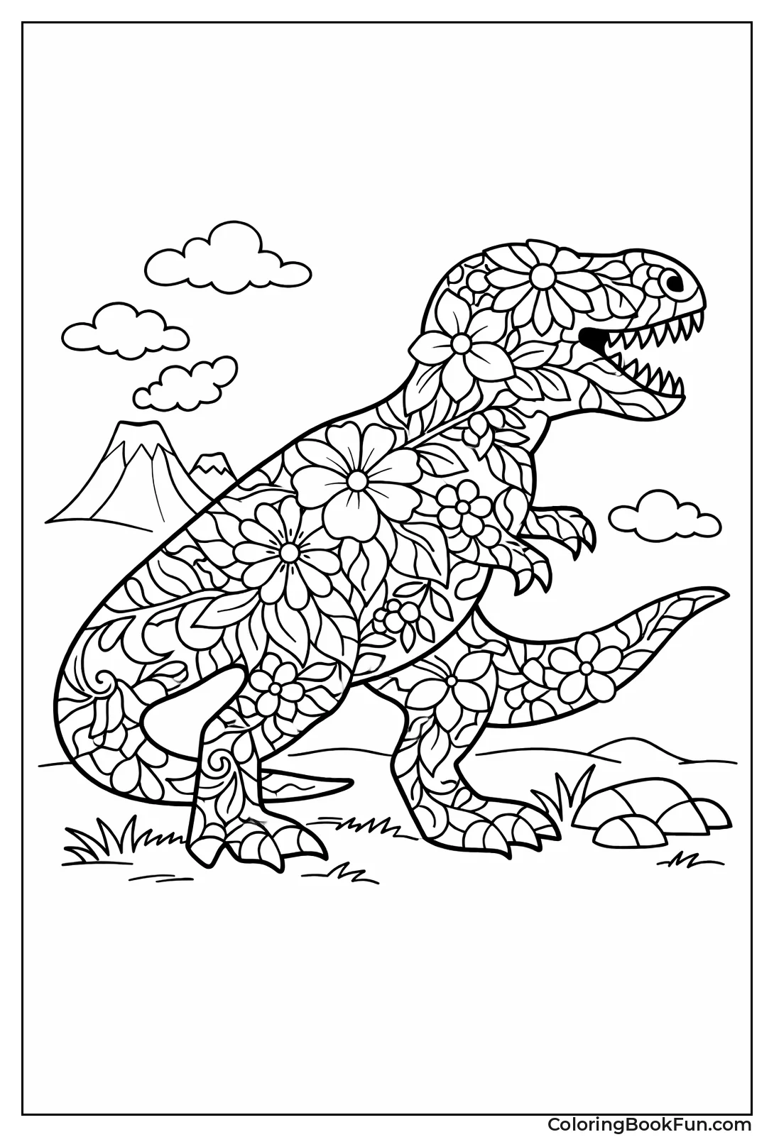 Floral T-Rex Silhouette