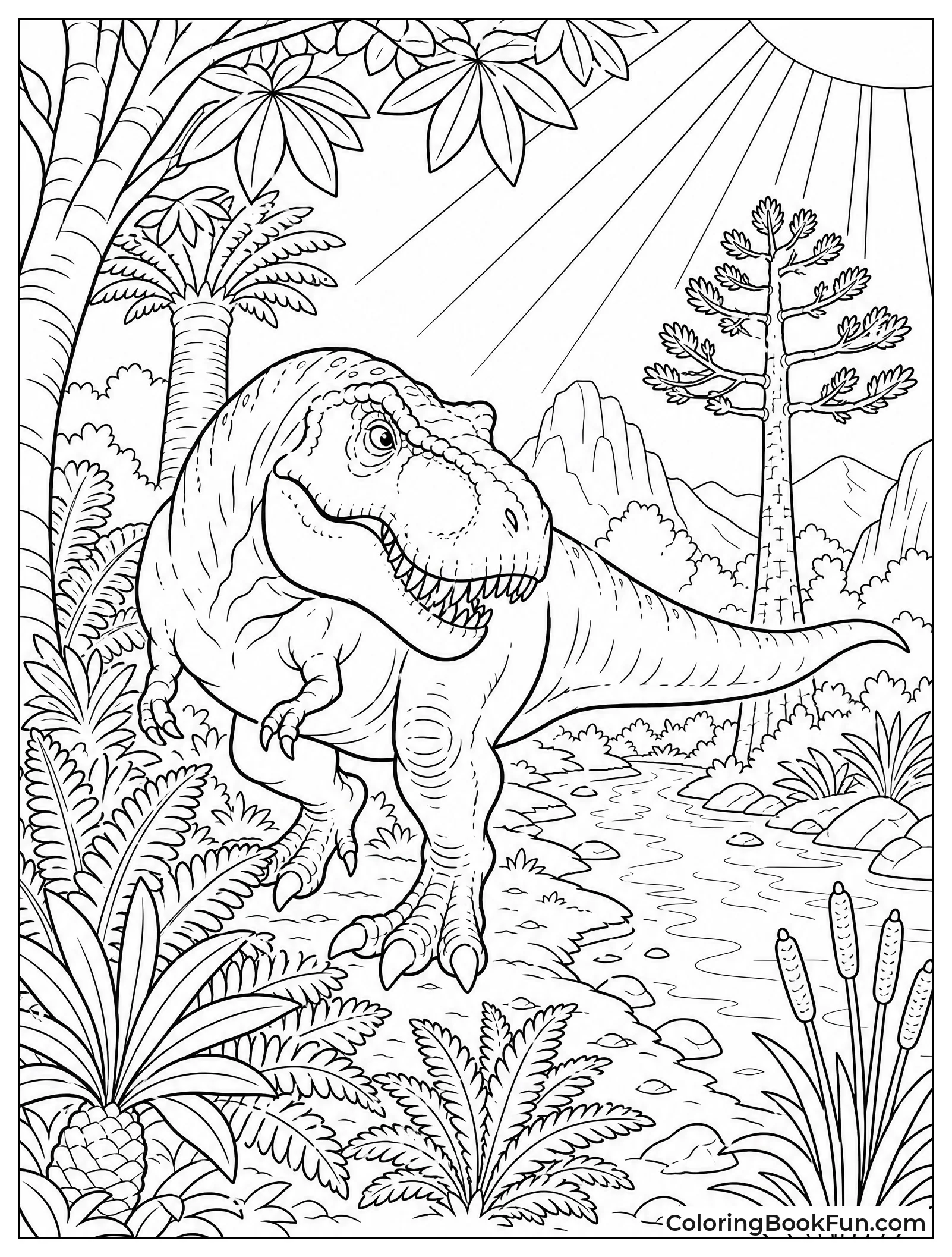 T-Rex Stalks Through Jungle