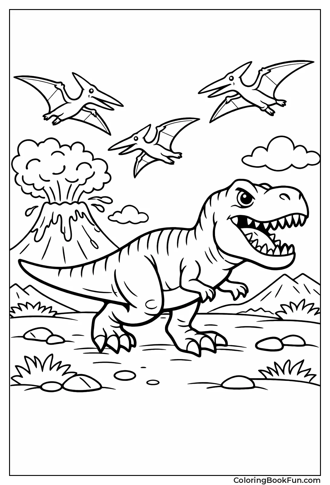 T-Rex with Flying Pteranodons