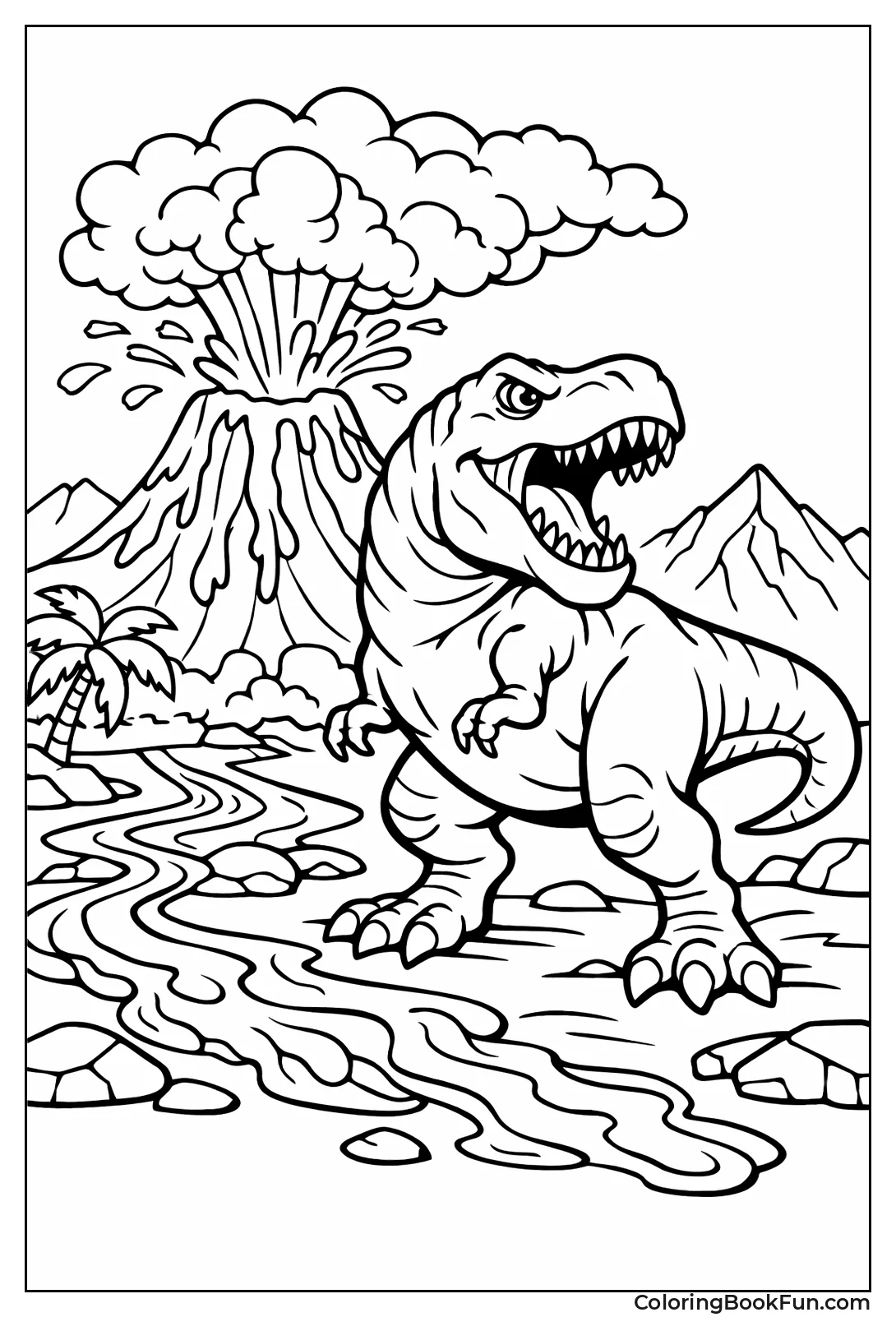 T-Rex Near Volcano