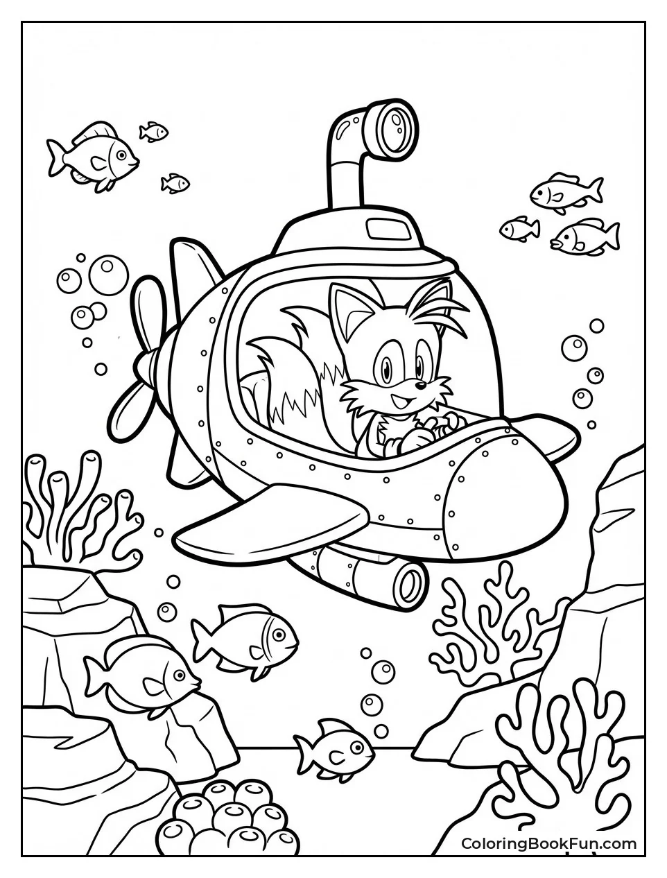 Tails Sub Dives Coral Reef