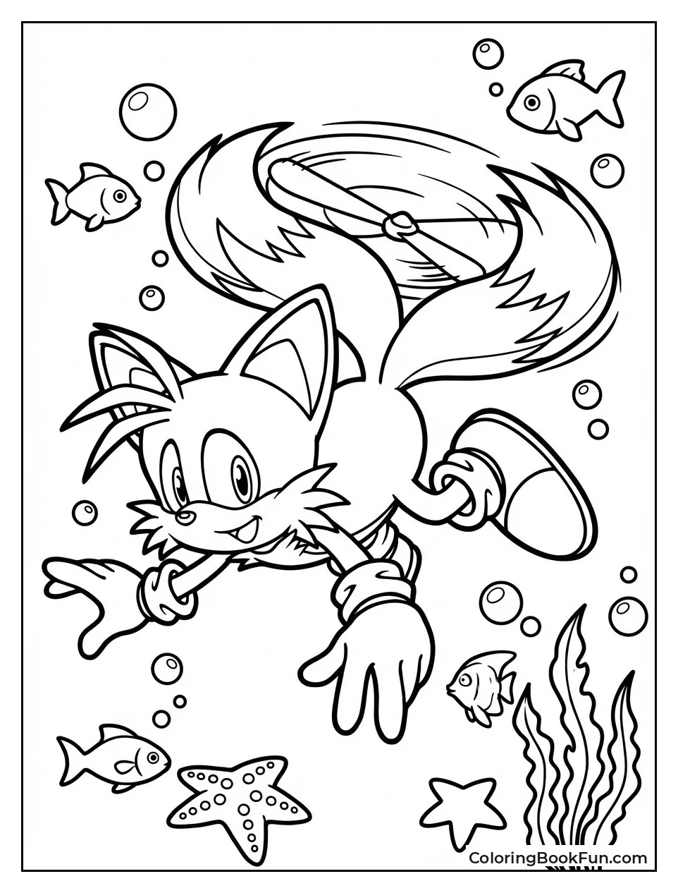 Tails Swims Underwater with Bubbles