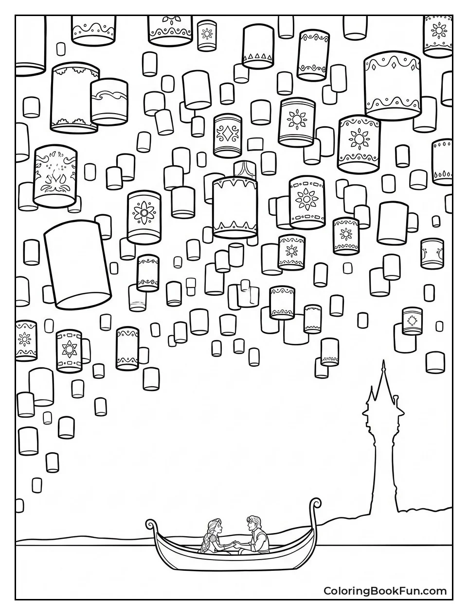 Lanterns Float in Night Sky