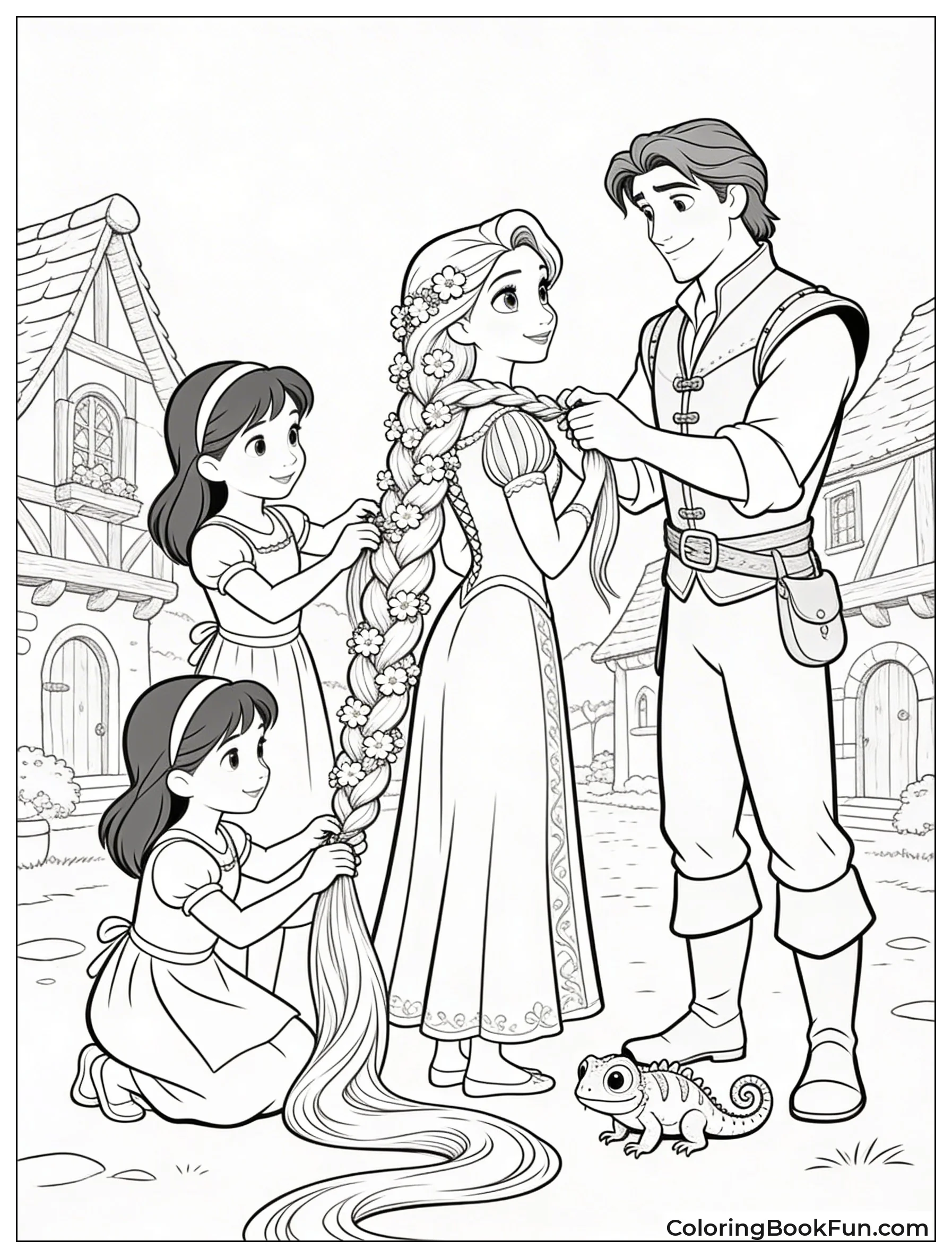 Girls Braid Flowers in Hair