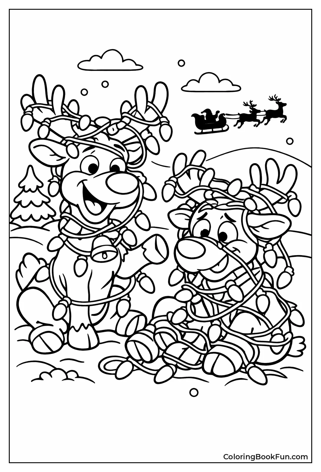 Reindeer Tangled in Lights