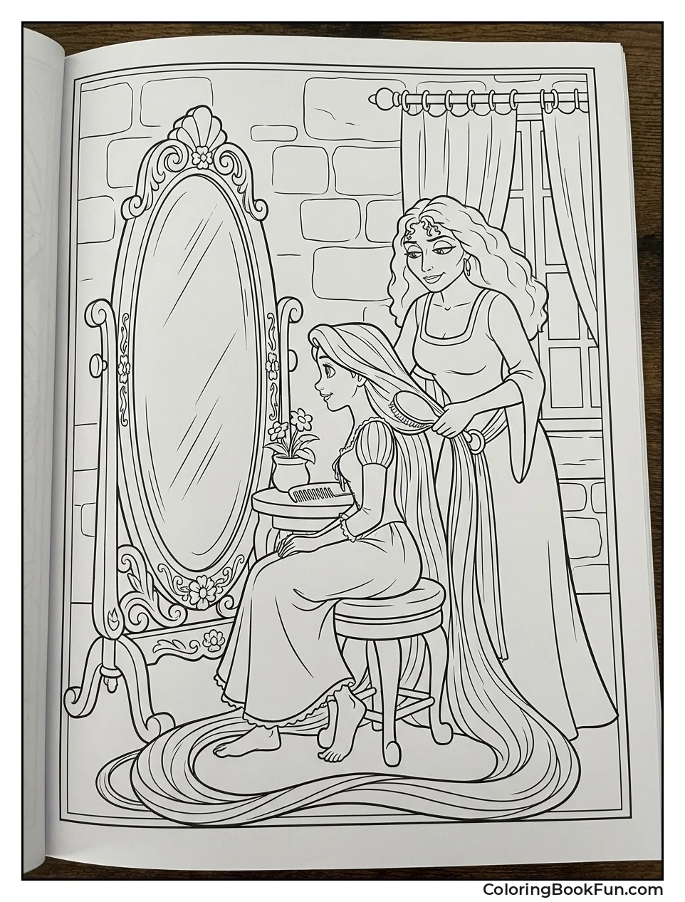 Gothel Brushes Rapunzel's Hair