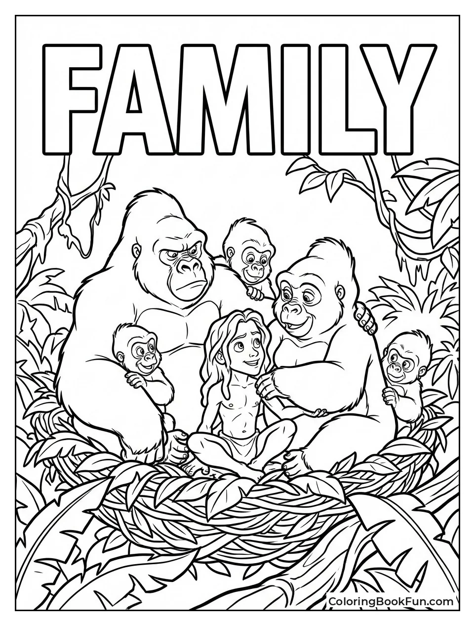 Tarzan Plays with Gorilla Family