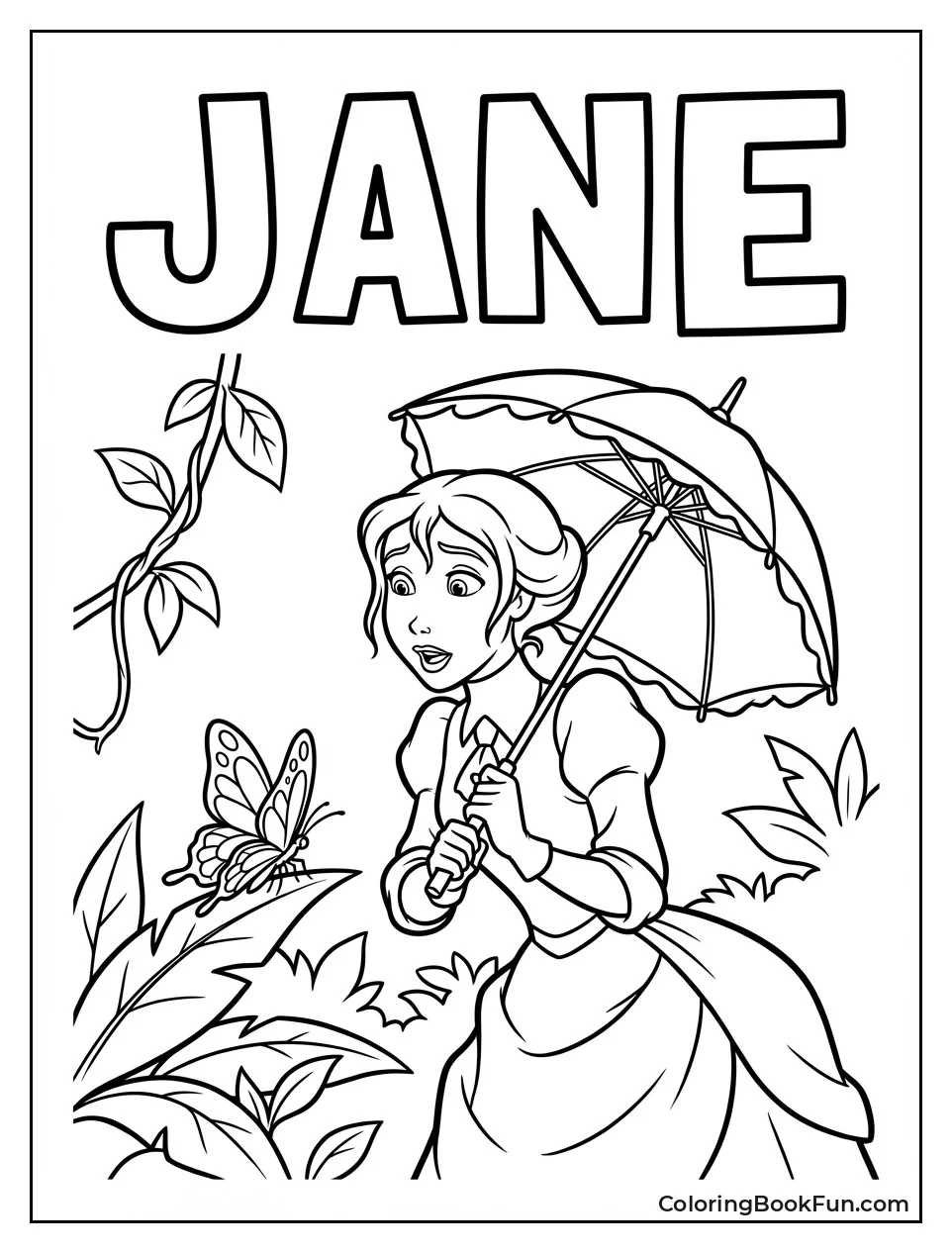 Jane Holds Parasol for Butterfly