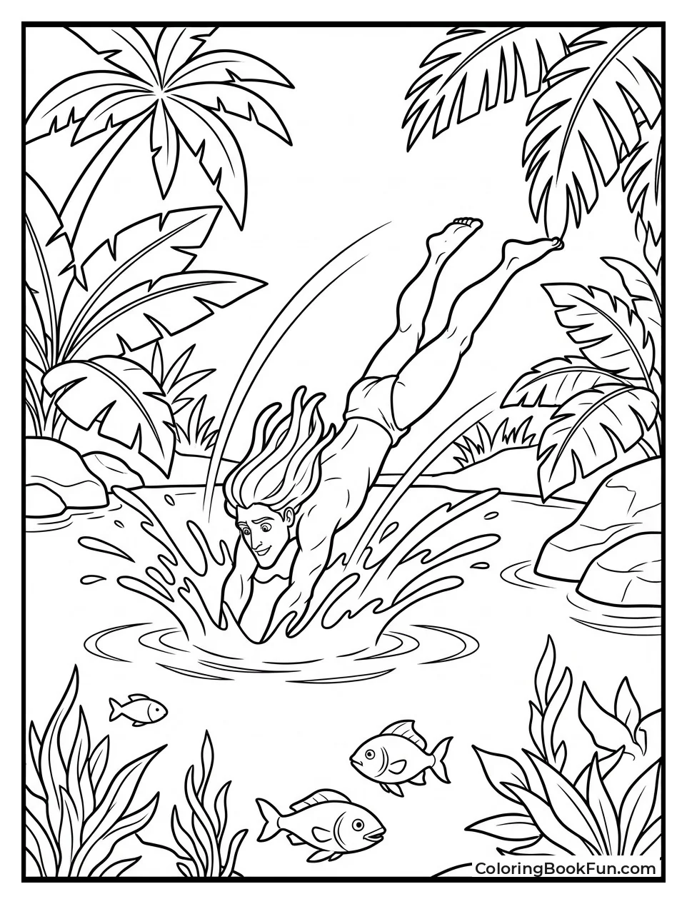 Tarzan Splashes in Jungle Lagoon