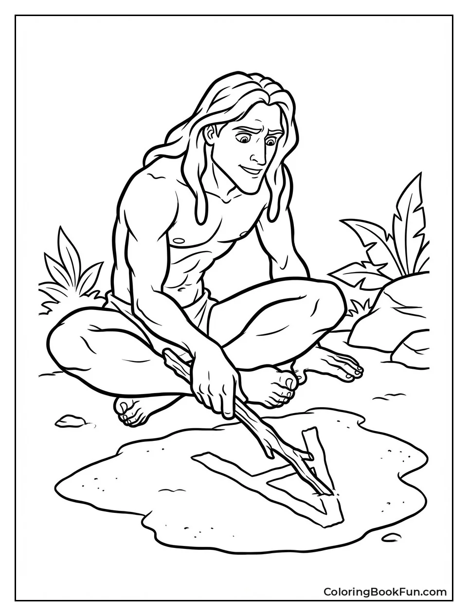 Tarzan Writes Letter A in Sand