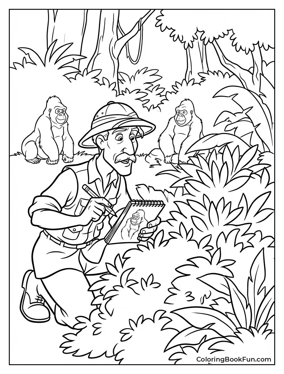 Professor Sketches Gorillas in Bushes