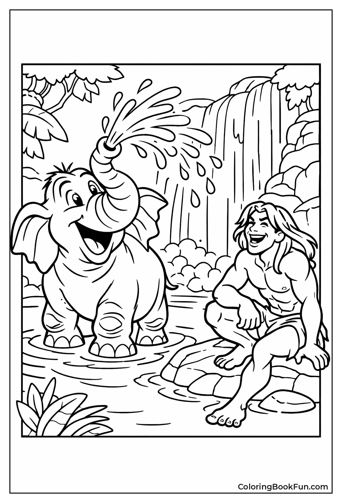 Tantor Sprays Water at Waterfall