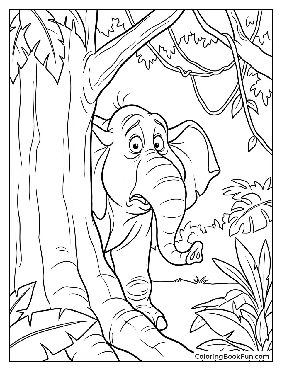 Tantor Hides behind Big Tree